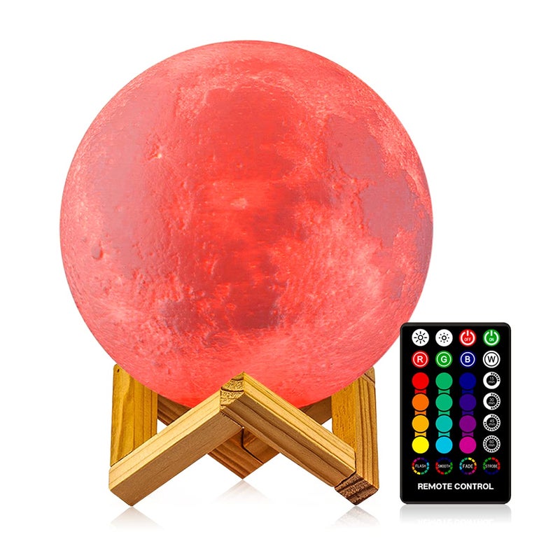 LOGROTATE Moon Lamp 16 Colors, Dimmable, Rechargeable Lunar Night Light (5.9 inch) Full Set with Wooden Stand, Remote & Touch Control - Cool Nursery Decor for Baby Kids Bedroom, Birthday Day Gifts - Image 1